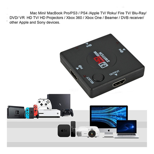 Switch Selector De Video Hd 3 Entradas 1 Salida