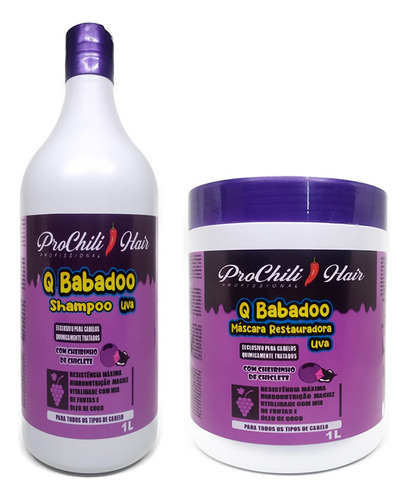 Shampoo + Máscara Pré E Pós Química Q Babadoo Uva 2x1000