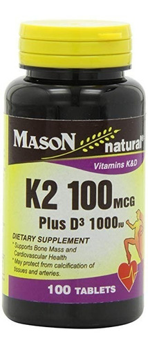 Vitamina K2 100 Mcg +d3 1000 Iu. X 100 Tabletas. Eeuu