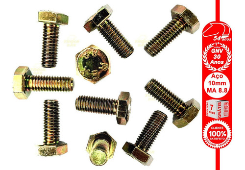 Imagem 1 de 5 de 10 Parafusos 10x25mm Aco 8.8 Rosca Inteira Suporte Gnv Preco