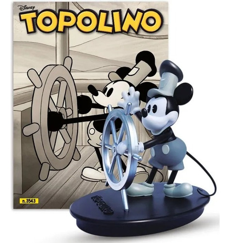 Topolino N° 3543 + Miniatura Mickey Mouse  Steamboat Willie  - 160 Páginas Em Italiano - Editora Panini - Formato 14 X 19 - Capa Mole - Bonellihq Mai24