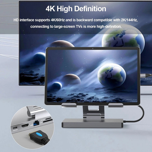 9 En 1 Hub Usb C 3.0 Docking Station Hdmi 4k Soporte Laptop