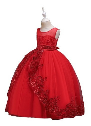 Vestido Niña Elegante Boda Fiesta Presentación Rojo Floreado | Envío gratis