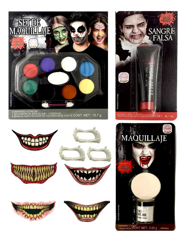 Set Completo Maquillaje Facial Y Disfraz Halloween De Terror