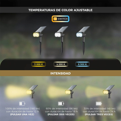 Reflector Led Solar Piso Cct Ajustable Illux Stake Rs-4702 Negro