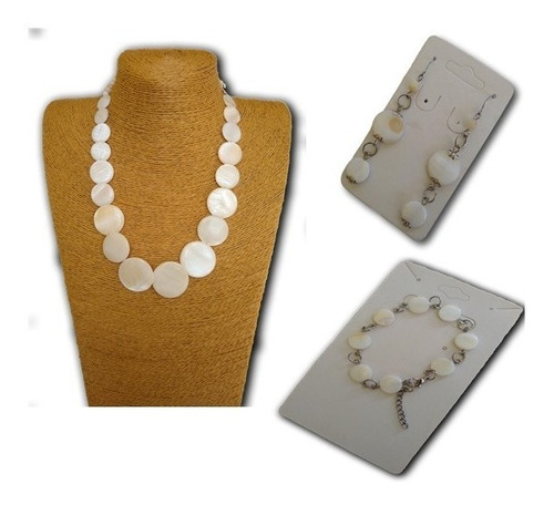 Imagem 1 de 8 de Conjunto Colar Brincos Pulseira Madrepérola Ref: 9888