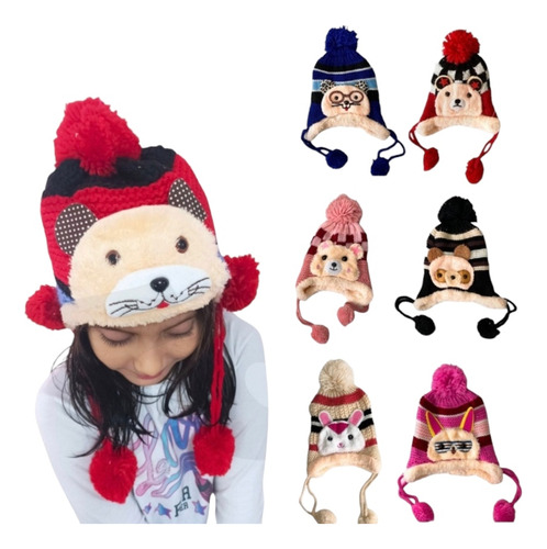 Touca De Criança Gorro Bichinho Juvenil Peluciada Pompom 