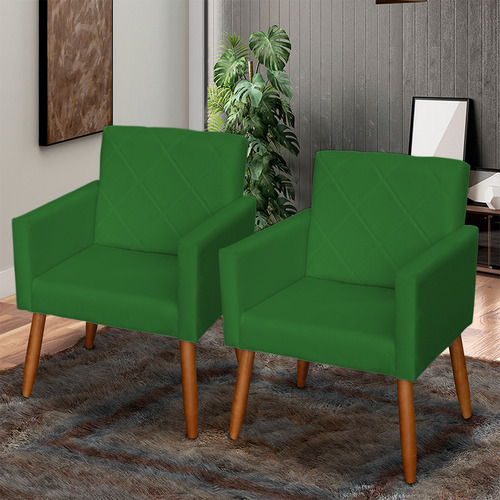 Kit 2 Poltronas Decorativa Para Sala De Reuniões Suede Cores Cor Verde Desenho Do Tecido Suede Liso