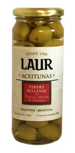 Aceitunas Verdes Laur Rellenas Con Morron 200 Gr.