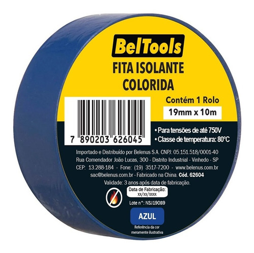Fita Isolante Colorida Azul 19 X 10m Anti-chama Beltools