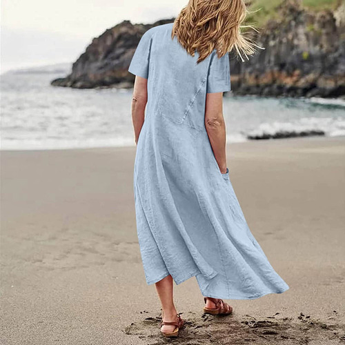 I Vestido De Playa Sin Mangas Con Cuello Redondo Y Color Lis