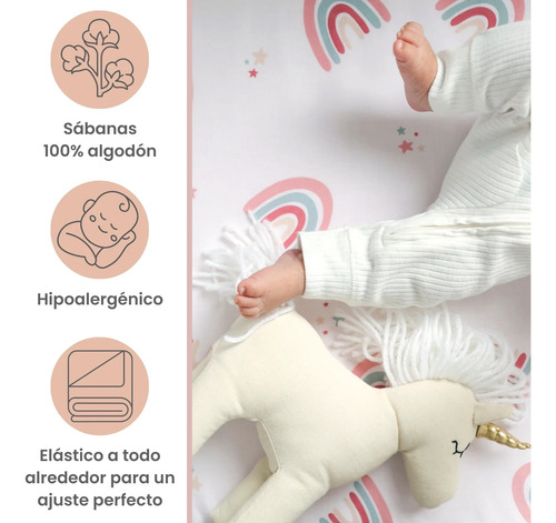 Nap - Juego De Blancos Para Colecho / Corral (74x110) Rosa Claro Arcoiris Love