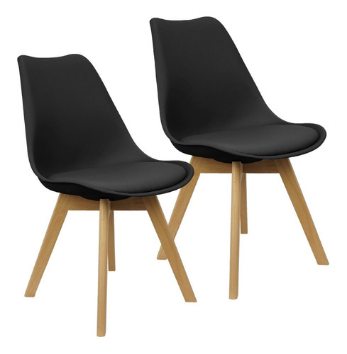 Kit 2 Cadeiras Charles Eames Leda Design Wood Estofada Cor da estrutura da cadeira Preto