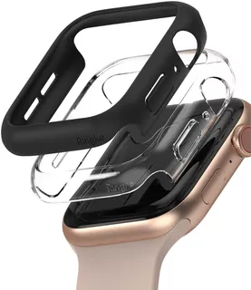 2 Fundas Apple Watch Series 4/5/6/se 44mm Negro/transparente