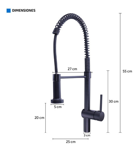 Imagen 3 de 9 de Griferia Para Cocina Canilla Monocomando Extensible Flexible