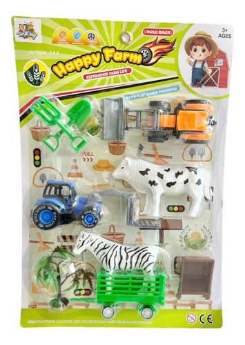 Kit Brinquedo Infantil Fazendinha Animais Trator Carroça