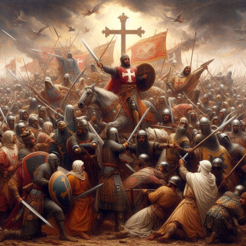 Obra Arte Digital Batalla Caballeros Cruzados V4 50x50 Única
