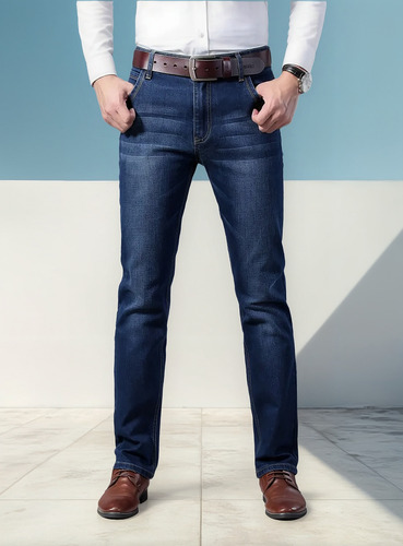 Pantalones Vaqueros Clásicos Para Hombre De Pierna Recta