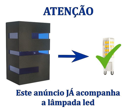 8 Arandela Externa Interna + Lente Colorida + 8 Lâmpada Led Estrutura Azul 110v/220v