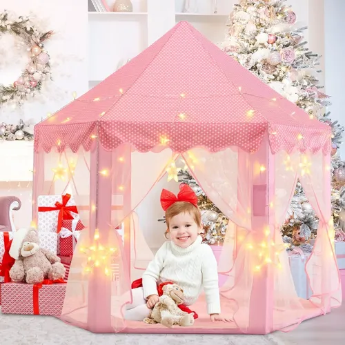 Carpa Infantil De Princesa Con Luces LED – Tienda De Juego De 101x135 Cm Para Interior Y Exterior, Con Tatuajes Y Bolsa De Transporte