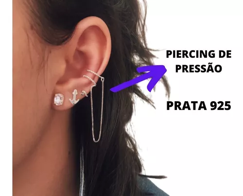 Piercing Orelha Pressão Cartilagem Prata 925