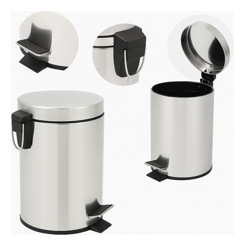 Lixeira Inox 3 Litros Com Pedal E Balde Removível Banheiro