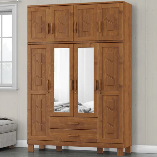 Guarda Roupa 8p 2g Espelho Com Aplique 150 Cm 1275 Castanho