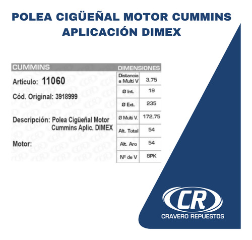 Polea Cigüeñal Motor Cummins Aplicación Dimex