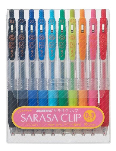 10 Lapiceras De Tinta En Gel Zebra Sarasa Push Clip 0,3mm