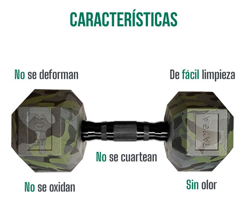 Par Mancuernas Hexagonales Pvc 20 Lb Tayga Camuflaje (9 Kg)