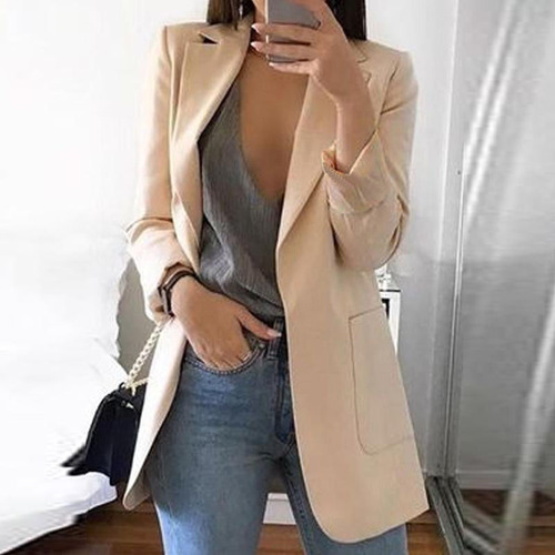 Blazer Mujer Oficina Blazer Sólido Solapa Manga Larga