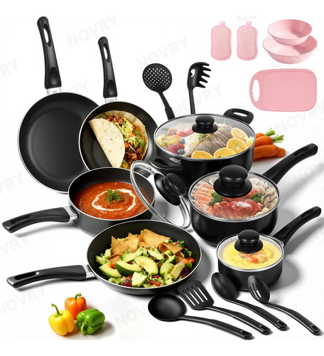 Batería de Cocina NOVRY Antiadherente para Inducción, con Ollas, Sartenes y Accesorios