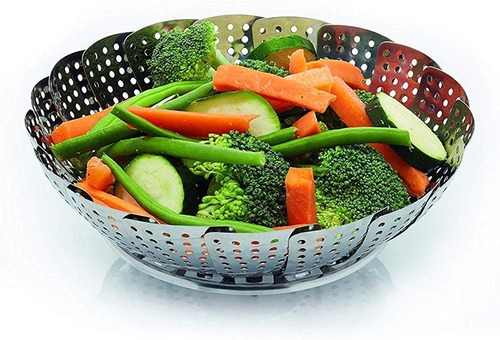 9 Inch para Vaporera Verduras Cesta Frutas Comida Vaporizador de Alimentos para Adaptarse a Varias Tallas de Cacerolas Cesta Vapor Plegable Inoxidable Miotlsy Cesta Vaporera Plegable 