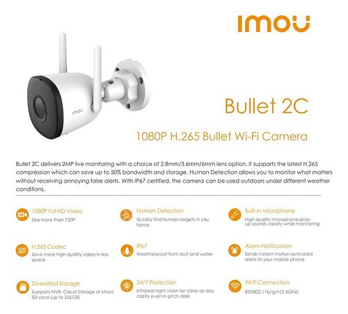 Cámara Ip Dahua Imou Ipc-f22n-0280b Bullet 2c 2mp 2.8mm Ir30