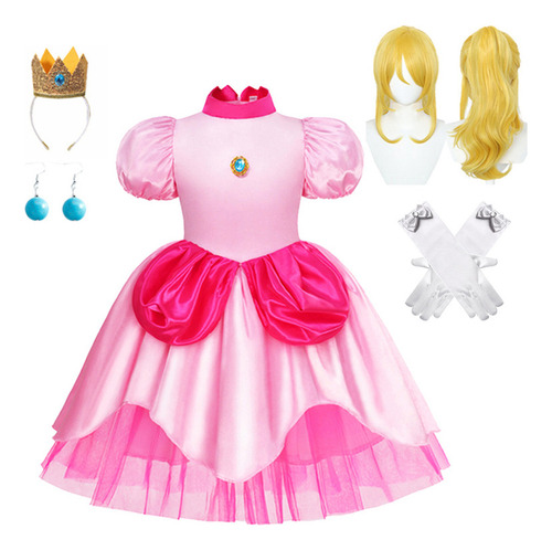 Vestido De Cosplay Super Bros Princess Peach Para Niñas