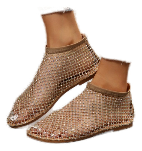 Sandalias Planas, Zapatos De Color Liso Con Forma De Malla D