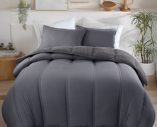Acolchado Corderito Davos 220x240 2 1/2 Queen Kavanagh Gris Oscuro Lisa