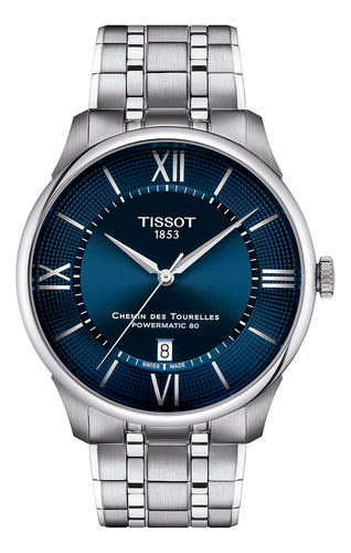 Reloj Hombre Tissot T139.407.11.048.00 Chemin Des Tourelles Correa Gris Bisel Gris Fondo Azul