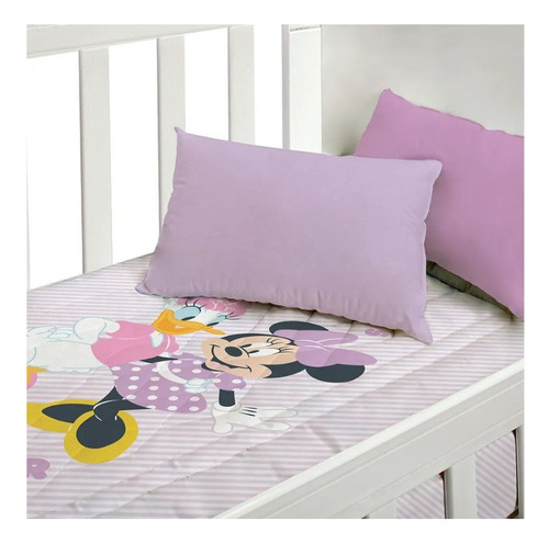Acolchado + Juego De Sabanas Minnie Piñata Cuna Funcional Violeta Infantil