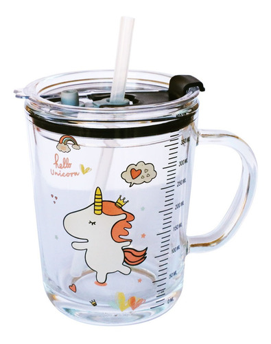 Vaso Con Tapa Hermética Y Bombilla Para Niños Unicornio