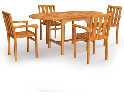 Juego De Comedor De Jardín De 5 Piezas De Madera De Teca