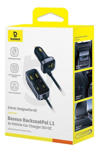 Cargador De Auto Para Carga Rápida Usb + Tipo C 6 En 1 110w. Negro
