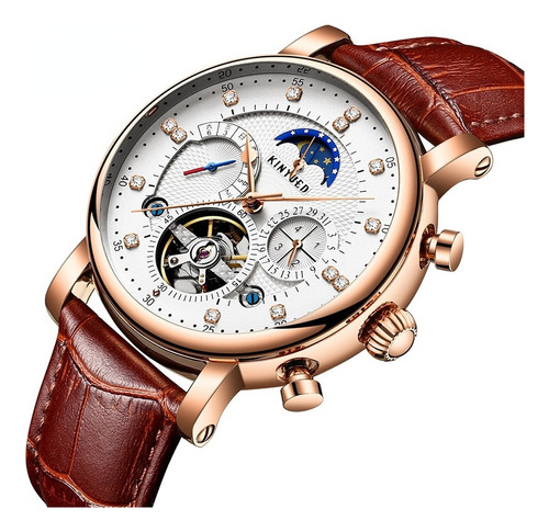 Relojes Mecánicos Para Hombre Kinyued Moon Phase Tourbillon