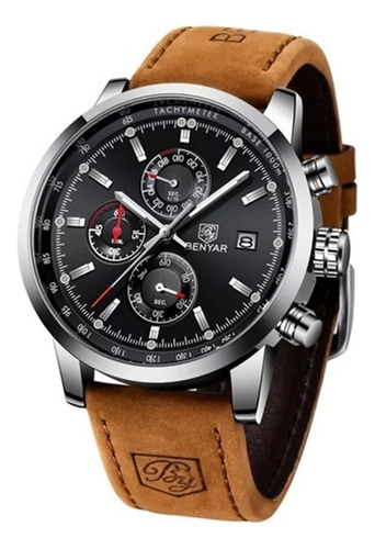 Reloj Benyar Man Chronograph Quartz Sport Cuero Impermeable