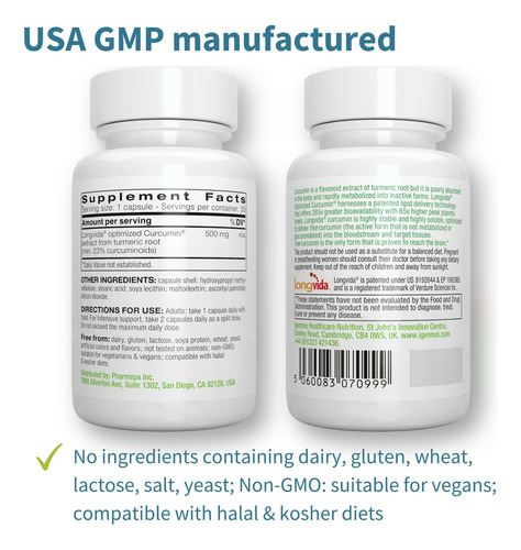 Longvida Optimized Curcumin Supplement 500 Mg - 285x More Bi