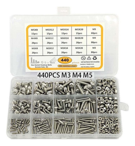 Z Tornillos Hexagonales M3 M4 M5 Cabeza Hueca, 440 Unidades