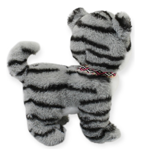 Peluche Gato Mishy Tabby Con Sonido 24 Cm Color Gris Oscuro