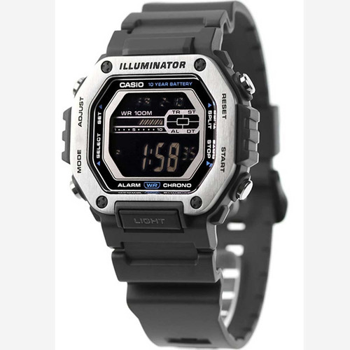 Reloj Casio Standard MWD-110h-8bvdf para hombre, color de la correa gris, color del bisel, color plateado, color de fondo negro