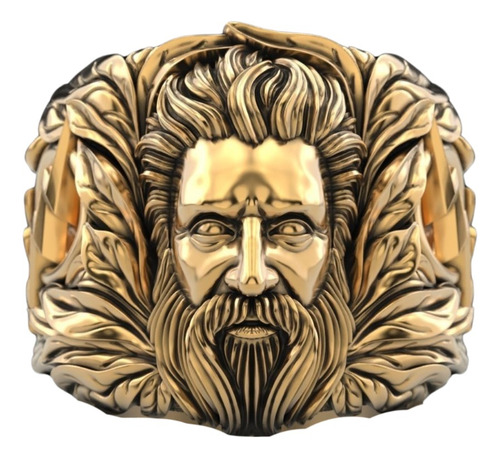 Anillo Hombre Barones Zeus Y Rayos Plata 925 Chapado Oro