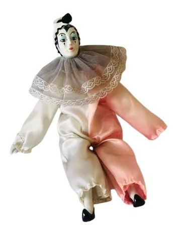 Antiguo Muñeco Arlequin Rosa Porcelana (Usado)